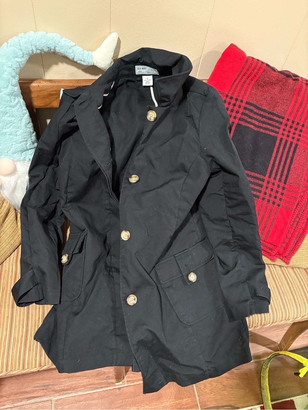 Old Navy Black Trench Coat with Button Front
